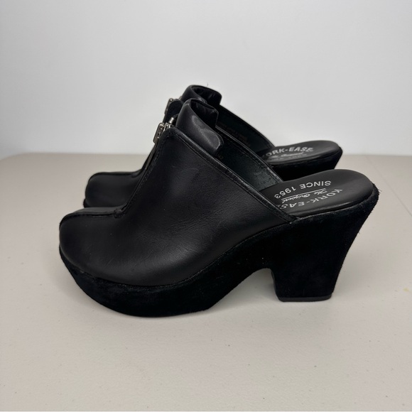 Kork-Ease Leather Heeled Clogs Women’s 10 Black Leather Slip-on Mule Zipper Shoe - Picture 3 of 16